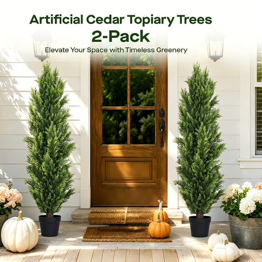 Cedar Topiary Trees 2-Pack, UV-Resistant Faux Greenery for Outdoor & Indoor – Low-Maintenance Artificial Plants for Patio, Garden, Front Porch & Office Decor, Choose 3FT 4FT or 5FT – Nova Mart