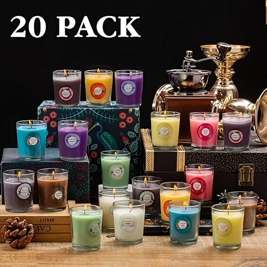 20-Pack Scented Soy Wax Candles - 10 Scents, Glass Jars, Lead-Free Cotton Wicks - Aromatherapy for Spa, Yoga, Bedroom & Bathroom - Gift Set for Women, Birthday, Christmas & More
