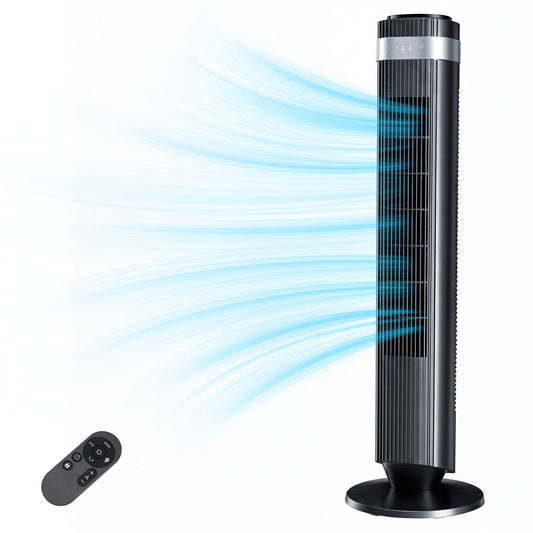 36-Inch Bladeless Tower Fan with Remote Control 5 Speed Settings 4 Modes Ultra Quiet 28dB 12H Timer Oscillating Portable Floor Fan for Home Bedroom & Office – Black or White