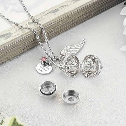 Lotus Flower Urn Necklace for Ashes – Angel Wings Hollow Locket Memorial Cremation Pendant for Women, Elegant Sympathy Jewelry Gift for Human & Pet Loss