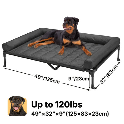 Cooling Elevated Dog Bed with Removable Pillow-Top Mat – Raised Bolster Dog Cot with Breathable Mesh Non-Slip Feet Dog Sofa Bed for Indoor & Outdoor Use