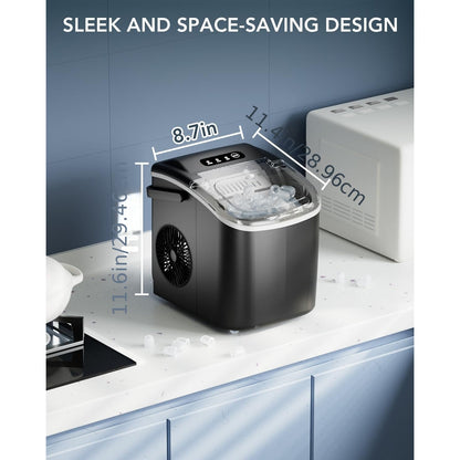 Portable Countertop Ice Maker - Bullet & Nugget Pebble Ice, 26-35 lbs/Day, Self-Cleaning, One-Touch, Sonic Ice Making - Kitchen, Office & Home Bar - Black & Stainless Steel