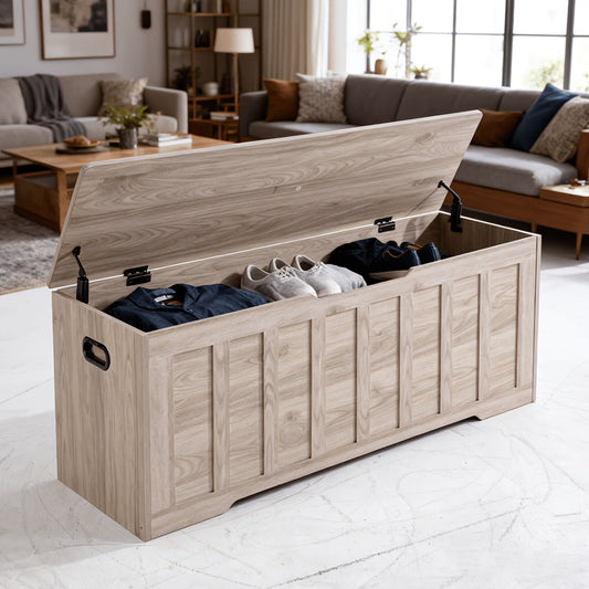 47-Inch Storage Desk with Lift-Top Storage Box, Soft-Close Gel Buffer Hinges, Supports 150 lbs, U-Shaped Cable Cutouts, Modern Home Office Writing Desk for Living Room Bedroom Study
