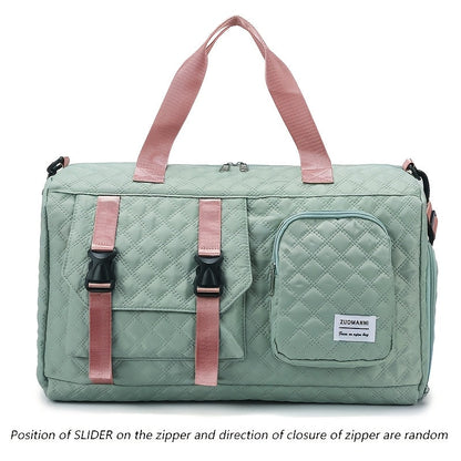 Large Capacity Argyle Travel Duffle Bag - Sports Gym Bag - Spacious & Portable for Overnight & Weekend Trips - Off White, Dark Blue, Green, Pink, Grey, Purple, Khaki & Black