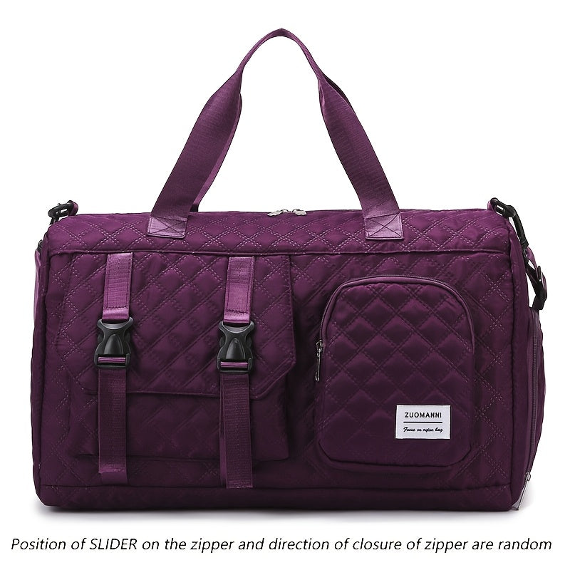 Large Capacity Argyle Travel Duffle Bag - Sports Gym Bag - Spacious & Portable for Overnight & Weekend Trips - Off White, Dark Blue, Green, Pink, Grey, Purple, Khaki & Black