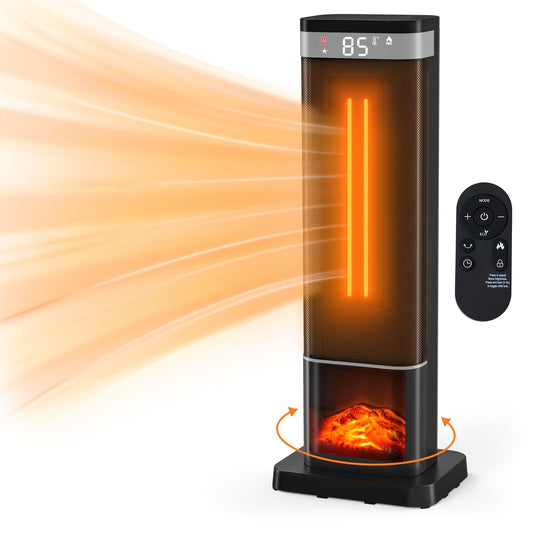 Portable Space Heater for Indoor Use Round or Square with Adjustable Thermostat Remote Control Tip-Over Protection Oscillation & Ambient Light Colors – Silver Black Gold