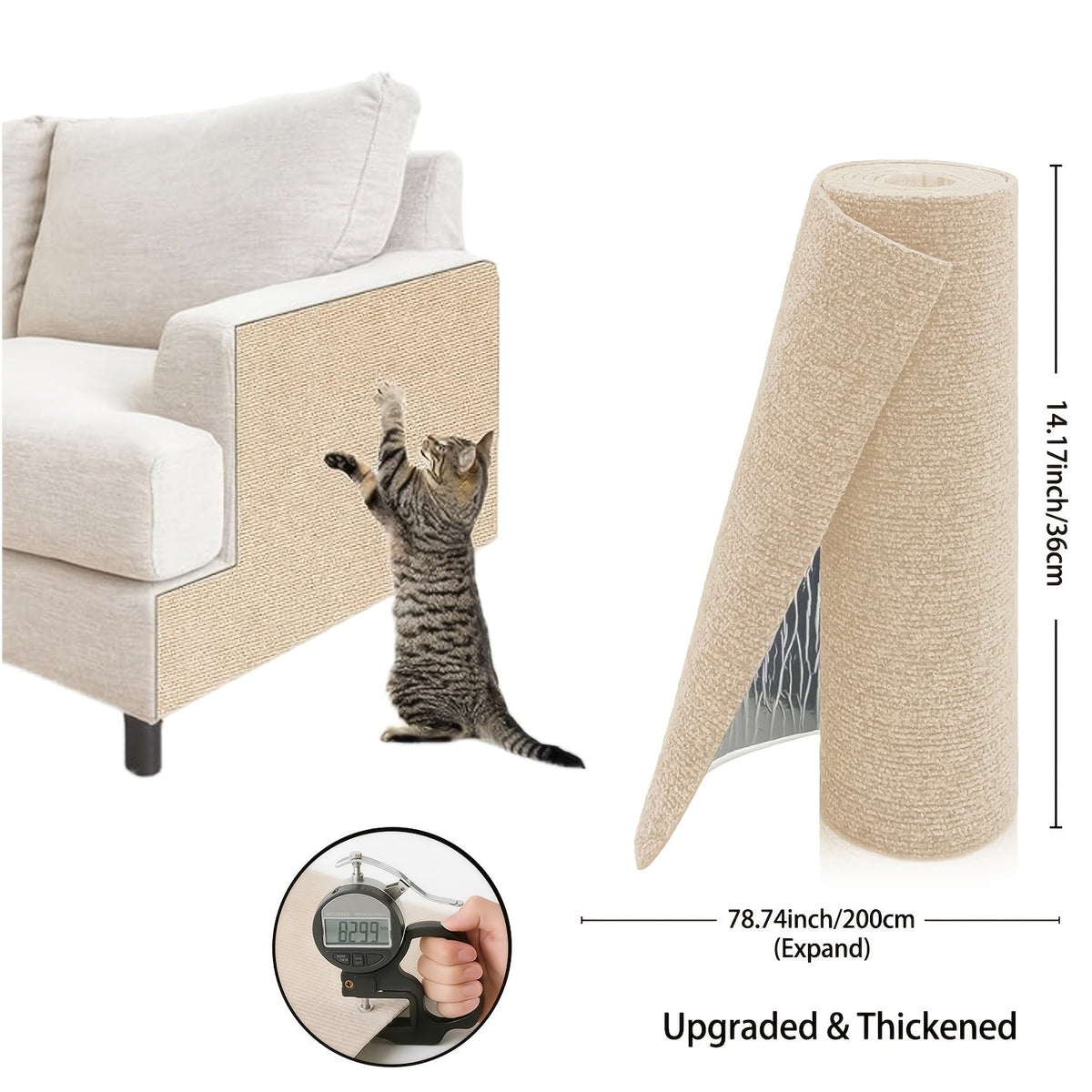 Cat Scratch Furniture Protectors Self-Adhesive - Trimmable Sofa & Wall Scratch Guards, Durable Cat Scratching Deterrent Pads for Couch, Chair, Door Frame