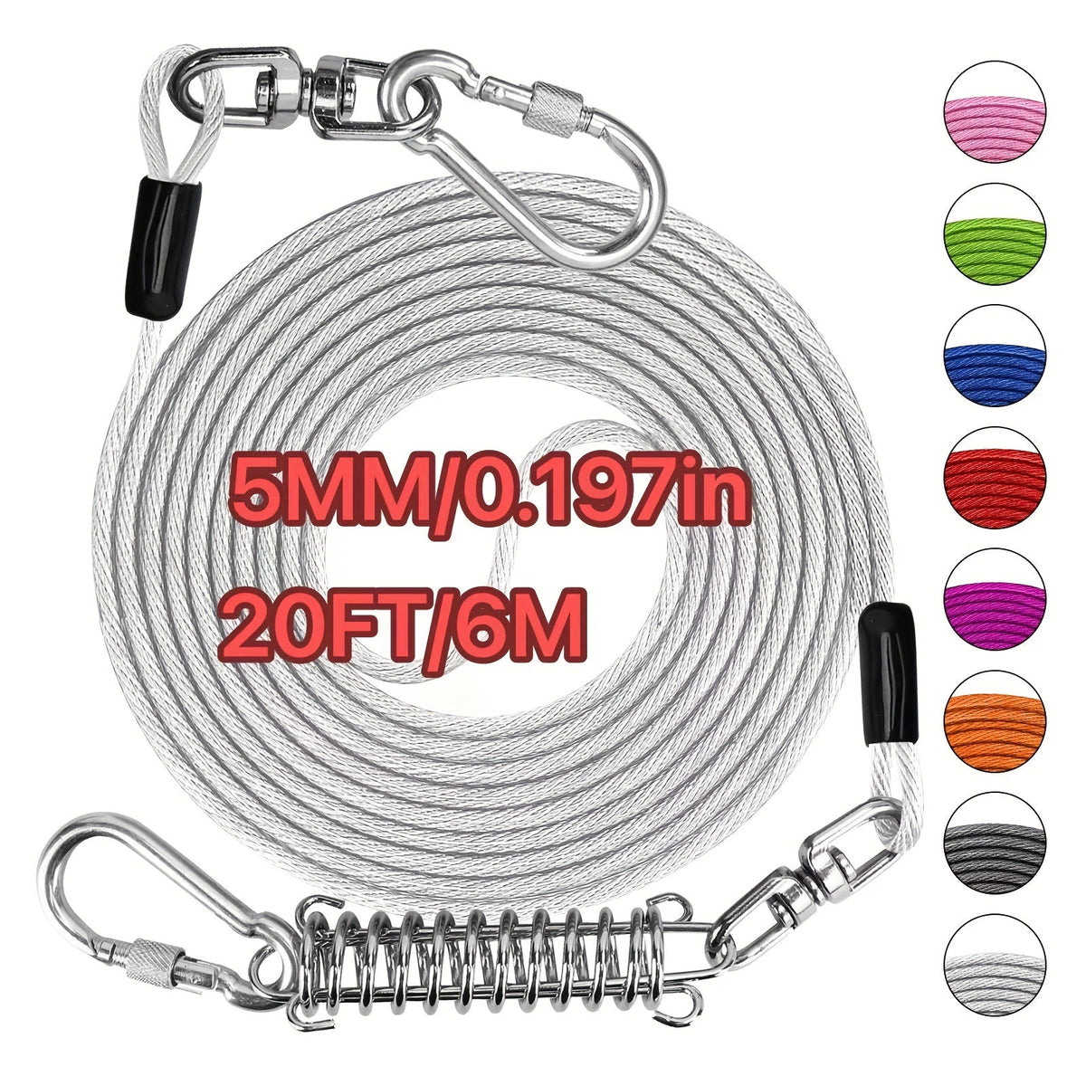Heavy Duty Dog Leash 6 10 15 30 50 75 100 Feet Long Training Tie Out Cable for Large Dogs Up to 500 lbs Durable Bite-Resistant Yard Running Rope Lead