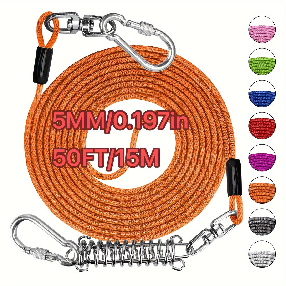 Heavy Duty Dog Leash 6 10 15 30 50 75 100 Feet Long Training Tie Out Cable for Large Dogs Up to 500 lbs Durable Bite-Resistant Yard Running Rope Lead