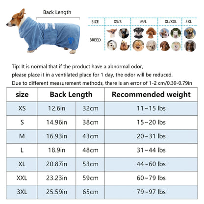 Quick-Dry Pet Bathrobe for Dogs & Cats – Absorbent Microfiber Towel Coat with Embroidered Detail, Hands-Free Drying Robe for Medium & Large Dogs After Bath, Swimming & Rain
