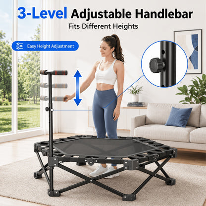 42-Inch Foldable Mini Rebounder Trampoline for Adults – Springless Fabric Strap System, 300 LB Capacity, Compact Indoor Fitness Bouncer for Home Gym, Cardio & Leisure Exercise, Space-Saving Design