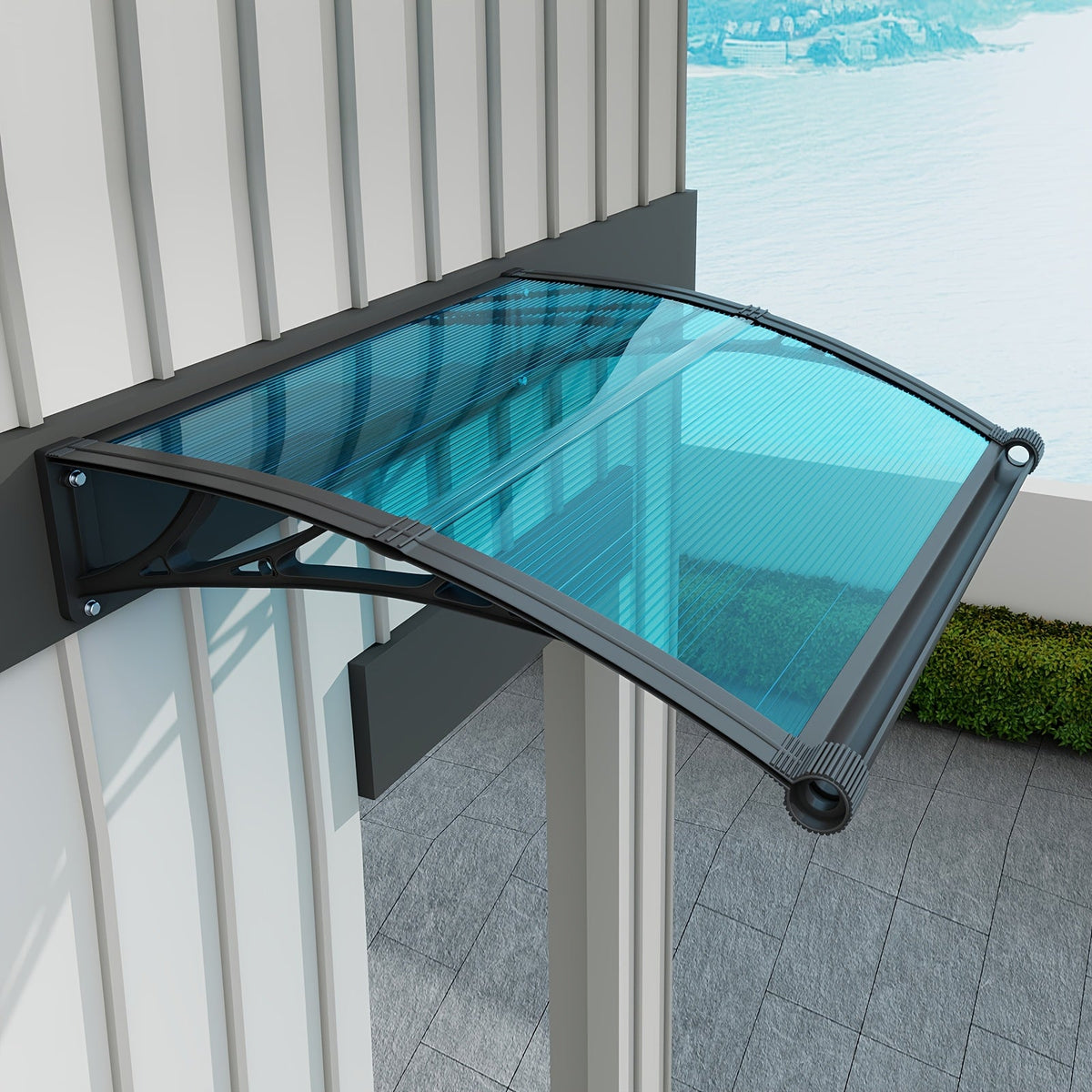Polycarbonate Window & Door Awning Canopy with Large Gutter Rain Sun & UV Protection SPF50+ ABS Brackets – 15-Min DIY Install for Windows Doors Balcony & Garage, 7 Sizes Available