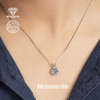 1 Carat Moissanite Pendant Necklace 925 Sterling Silver – Brilliant Diamond Alternative Solitaire Drop Necklace for Women, Fine Jewelry Gift for Birthday Anniversary Wedding Valentine's Day