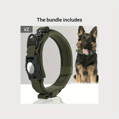 Tactical Dog Collar with GPS Holder - Military Style Heavy Duty Nylon Collar for All Breeds, Adjustable Secure Fit Training Collar, 5 Colors 4 Sizes (M/L/XL) for Large & Medium Dogs