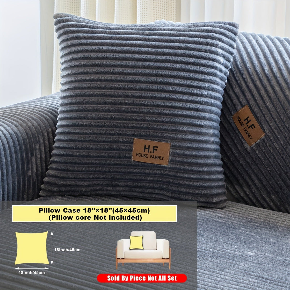 Short Plush Striped Sofa Cover & Cushion - All-Season, Pet-Friendly & Non-Slip - Armchair, Loveseat, 3/4/5-Seater, Backrest, Armrest & Pillowcase - White, Dark Gray, Light Gray, Coffee & Blue
