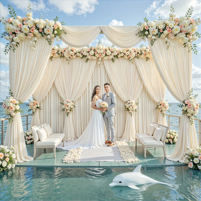 4-Pack 5×10 ft Polyester Spandex Backdrop Curtains with Pole Bags – Wrinkle-Resistant Photography Background for Wedding Birthday Banquet & Party in 15 Colors