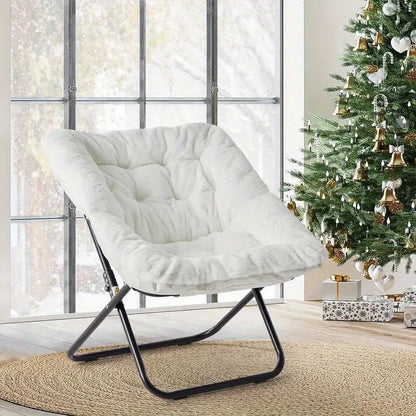 Square Moon Chair Foldable Lounge Chair 450 Lbs Capacity Padded Backrest Sturdy Metal Frame Space-Saving for Bedroom Balcony & Carpeted Floor – White Pink Gray