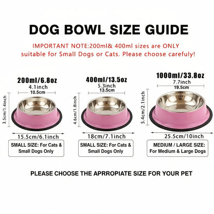 Personalized Stainless Steel Dog & Cat Bowl - Custom Engraved Pet Name Bowl with Paw Print Heart Crown Design, Anti-Tip Non-Slip, 200ml/400ml/1000ml, Food & Water Dish Gift