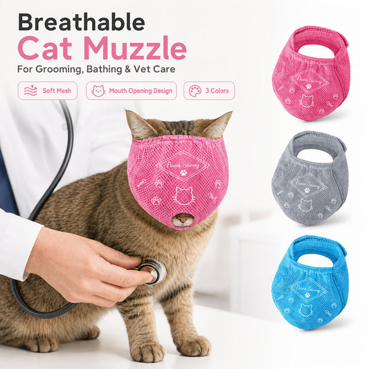Cat Muzzle for Grooming - Adjustable Breathable Anti-Bite Cat Grooming Mask with Mesh Design, Comfortable Pet Care Hood for Nail Trimming, Bathing, Vet Visits & Cleaning, Christmas Holiday Print Gift