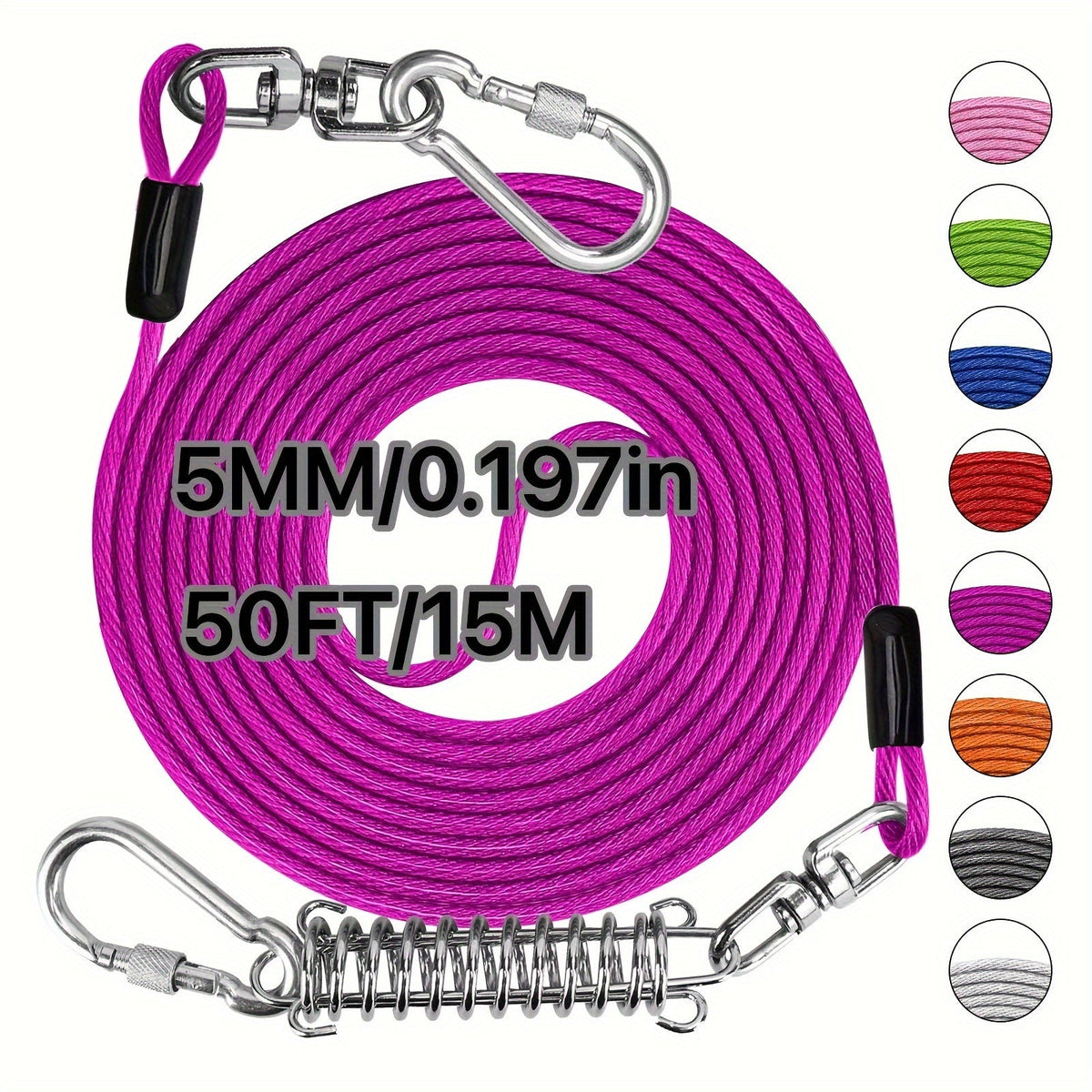 Heavy Duty Dog Leash 6 10 15 30 50 75 100 Feet Long Training Tie Out Cable for Large Dogs Up to 500 lbs Durable Bite-Resistant Yard Running Rope Lead