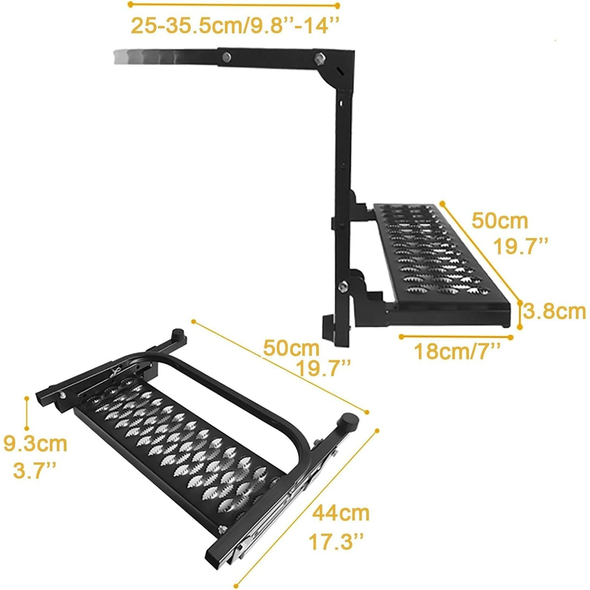 Folding Tire Step Heavy Duty Steel for Truck SUV RV & Pickup, 350lbs Capacity, Adjustable Height & Width Fits 10"-14" Tires, Anti-Slip Surface, Rubber Bumpers – Roof Rack Access & Vehicle Maintenance