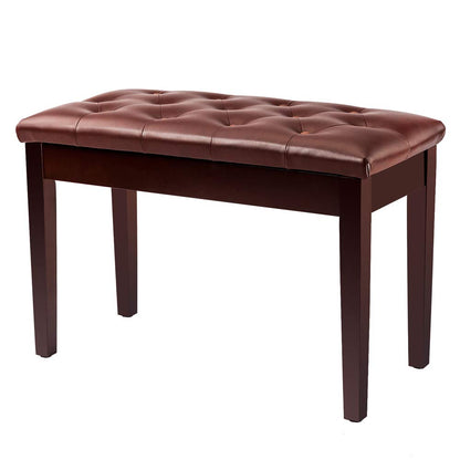 Bonnlo Wooden Duet Piano Bench - Thick PU Leather Padded Cushion, Under-Seat Sheet Music Storage, Locking Lid, 440 lbs Solid Wood Legs - Black & Brown, 21.5" or 29.5" Wide