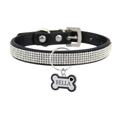 Personalized Pet Collar with Rhinestone Diamond Decoration & Free Engraved ID Tag – Adjustable Anti-Lost Cat & Dog Collar – Japanese Style Bling Collar for Small Medium Dogs & Cats, Multiple Colors & Sizes