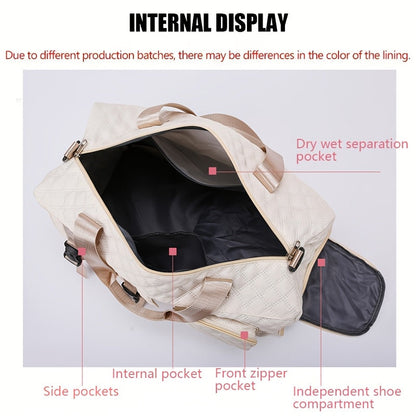 Large Capacity Argyle Travel Duffle Bag - Sports Gym Bag - Spacious & Portable for Overnight & Weekend Trips - Off White, Dark Blue, Green, Pink, Grey, Purple, Khaki & Black