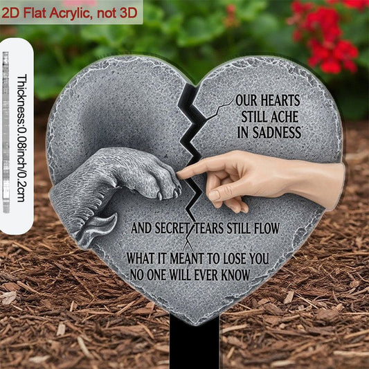 Acrylic Memorial Plaque for Grave Sites - 9 Inch Hand and Paw Touching Heart Design Outdoor Grave Marker, Pet Loss Gift, Sympathy Remembrance Decor Tribute for Deceased Loved Ones and Pets, 2D Flat
