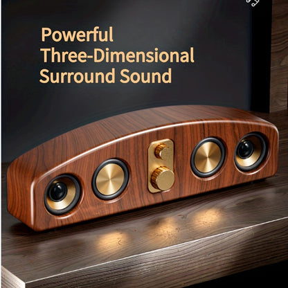 Portable Wireless Bluetooth Speaker with Subwoofer & Stereo Sound – USB-C Powered Deep Bass for Smartphones Tablets & Laptops Party & Outdoor Use in Wood Grain Dark Green & Grey