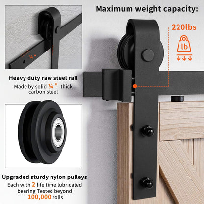 Sliding Barn Door Hardware Kit 6.6 FT Heavy Duty Carbon Steel Track – Quiet Gliding Complete Kit for Single Wood Doors 36"-40" Wide