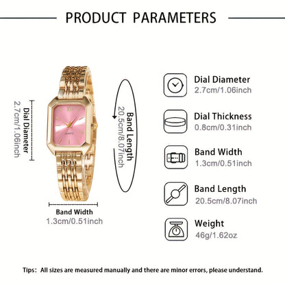 Women's Retro Quartz Watch Set 2pcs – Elegant Heart Chain Stainless Steel Rectangular Dial Analog Wristwatch, Court Style Luxury Timepiece Gift for Wedding, Easter, Birthday & Casual Wear