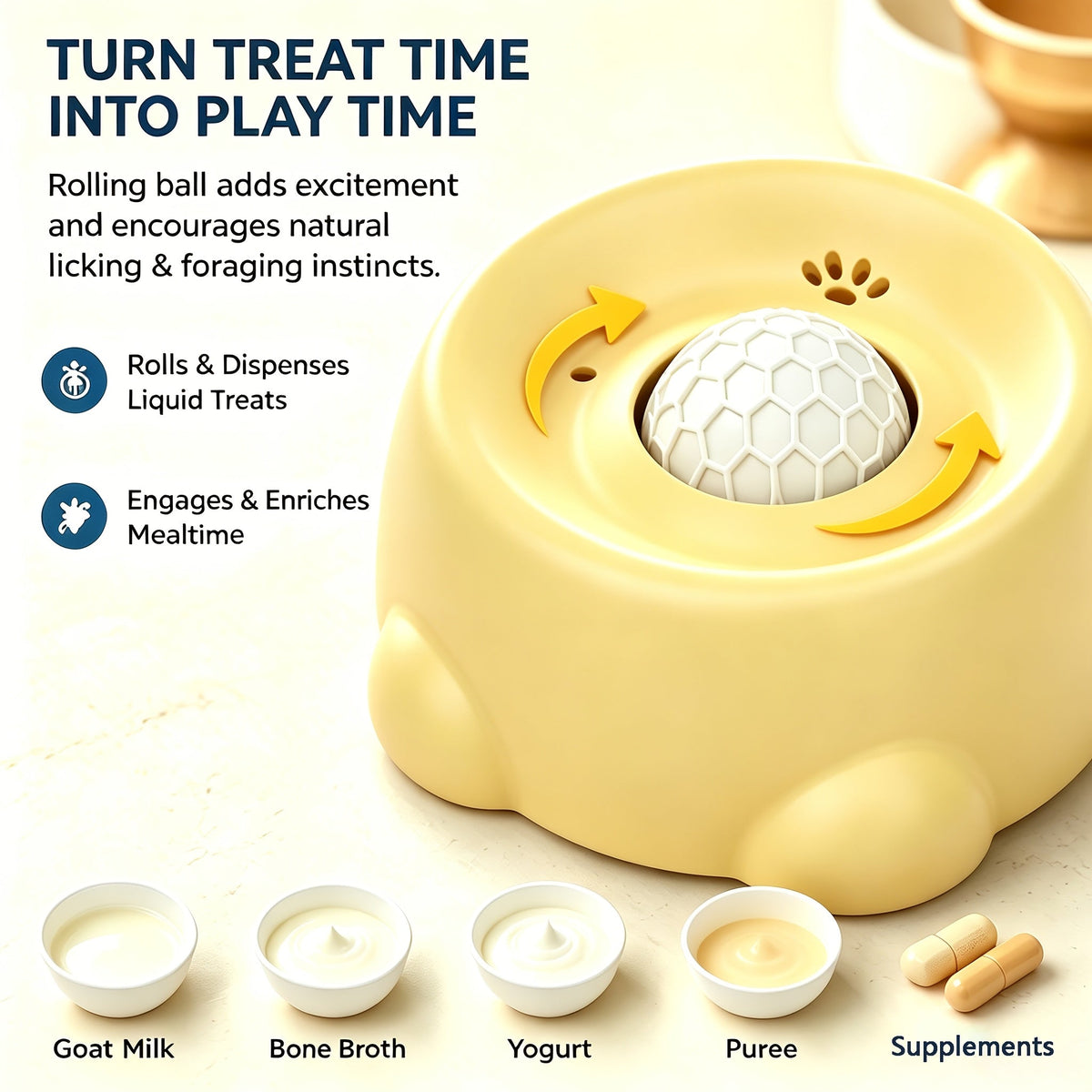 Slow Feeder Bowl for Dogs & Cats - Fun Rolling Ball Puzzle Feeder & Portion Control Dispenser, Controls Eating Speed, Prevents Bloat, Ideal for Senior Dogs & Picky Eaters