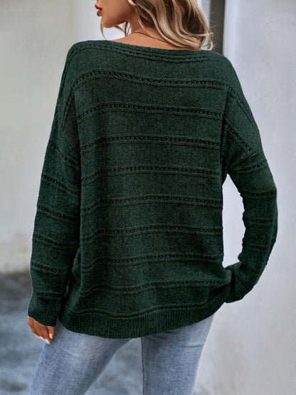 Women's Off-Shoulder Sweater - Solid Color Boat Neck Loose Knit Pullover | Casual Cozy Fall Winter Top Oversized Fashion Ladies Sweater