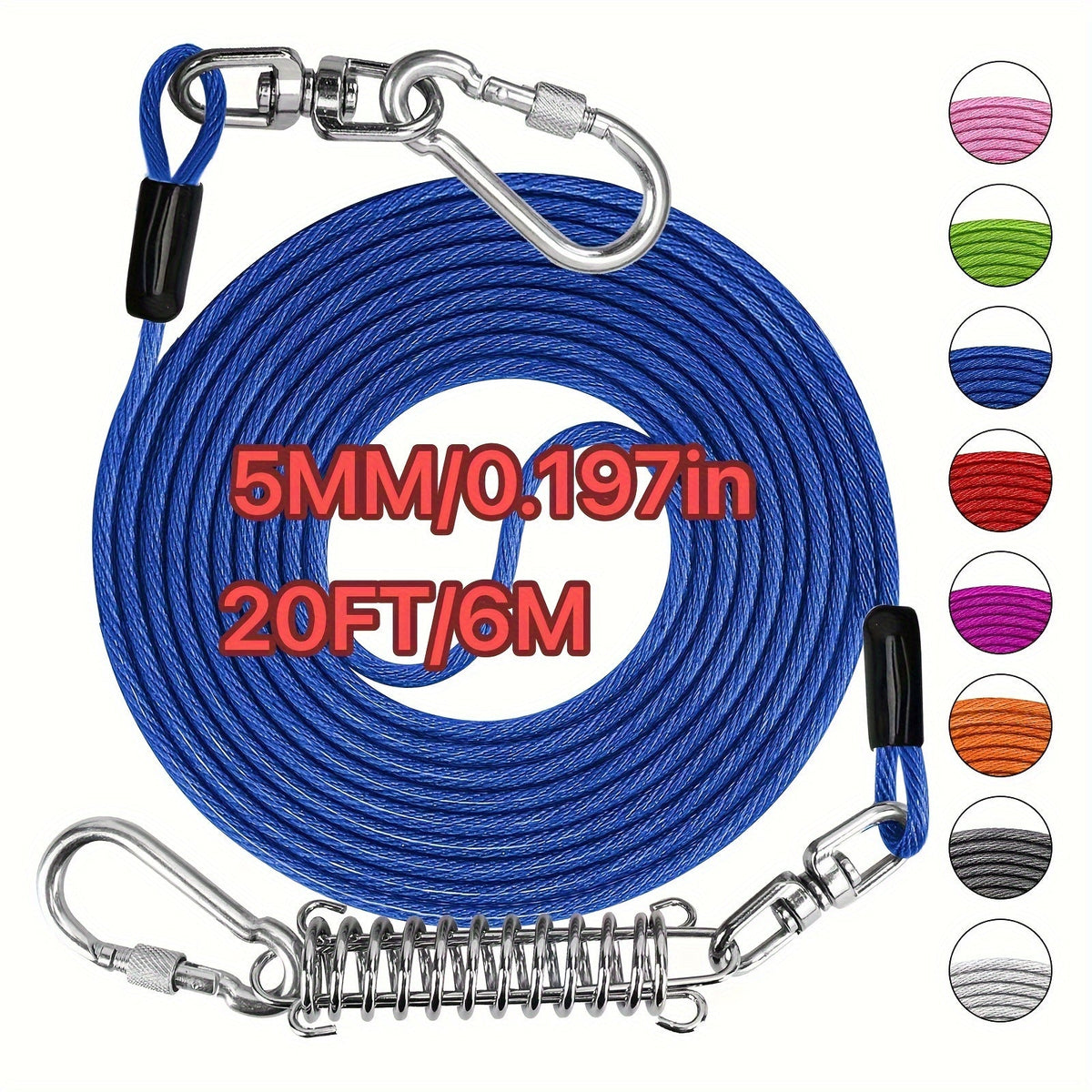 Heavy Duty Dog Leash 6 10 15 30 50 75 100 Feet Long Training Tie Out Cable for Large Dogs Up to 500 lbs Durable Bite-Resistant Yard Running Rope Lead