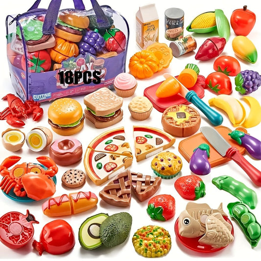 18pcs Cutting Fruit & Vegetable Kitchen Toy Set – Simulation Play Food Cutting Set for Kids, Pretend Play Cooking Toy for Skills Development, Birthday Gift for Boys & Girls Ages 3+ (Random Color)