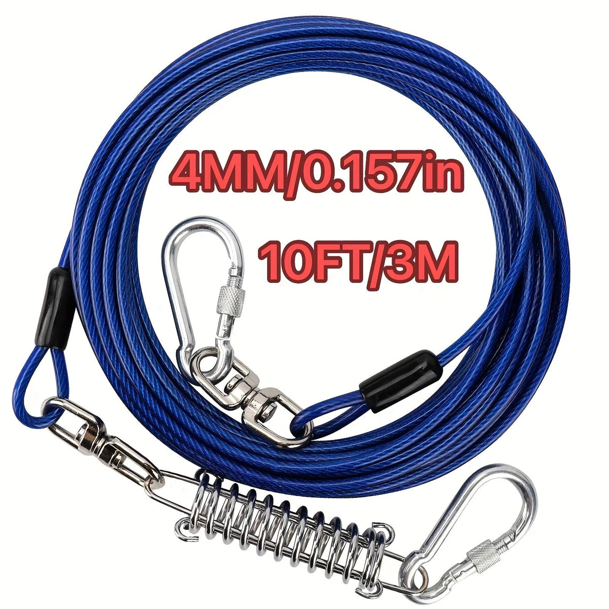 Heavy Duty Dog Leash 6 10 15 30 50 75 100 Feet Long Training Tie Out Cable for Large Dogs Up to 500 lbs Durable Bite-Resistant Yard Running Rope Lead