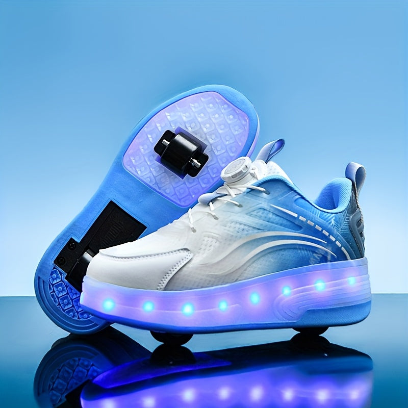 Kids LED Light-Up Roller Skates with Removable Wheels – Gradient Flashing Outdoor Skate Shoes for Boys & Girls, Balance Training Roller Skates, Fun Birthday Gift for Kids Ages 3-12
