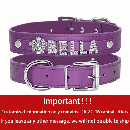 Personalized PU Leather Dog Collar with Pendant Tag - Custom ID Collar for Small Medium Large Dogs Cats XS S M L 8 Colors Stylish Pet Accessory Gift White Black Pink Blue Purple