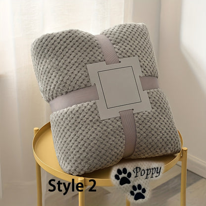 Personalized Pet Blanket Custom Embroidered with Name - Plaid Throw Blanket for Dogs & Cats, Cozy Machine Washable Bedspread for Bed & Couch, 3 Embroidery Styles 4 Colors - Puppy & Kitten Gift