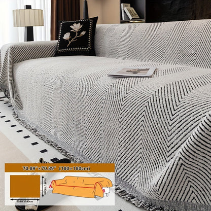 Thickened Plush Sofa Cover - Non-Slip, Pet-Friendly Furniture Protector - 4 Sizes - Living Room, Bedroom & Office - Khaki, White & Black, Grey & Black