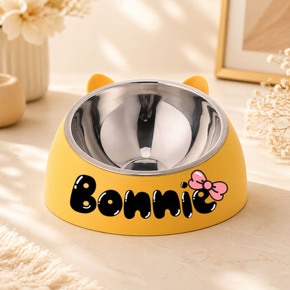 Personalized Stainless Steel Tilted Pet Bowl for Cats and Dogs Custom Name Ergonomic Neck Protection Food Water Bowl Great Gift for Pets Small Medium Large