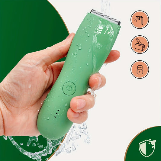 Professional Body Hair Trimmer - IPX6 Waterproof Wet & Dry - Anti-Cut Replaceable Ceramic Blade - Manscape Groomer for Men & Bikini Trimmer for Women - Black, Green & Blue