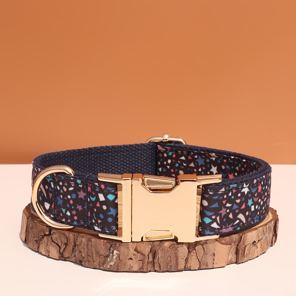 Personalized Dog Collar with ID Tag - Customizable Anti-Lost Pet Collar in 21 Styles, Adjustable XS to XL for Small Medium Large Dogs, Plaid Floral Dot Patterns, Engraved Contact Information