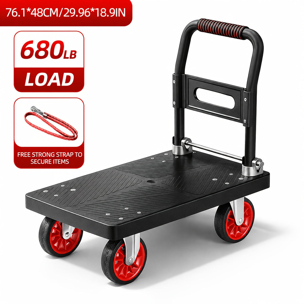 Heavy Duty Folding Platform Cart & Hand Truck with Strap - 190lb to 900lb Capacity Options, Silent Warehouse & Industrial Models for Moving, Warehouse, Garden & Holiday Use