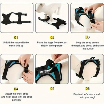 Reflective Dog Harness Vest with 5 Customizable Patches Adjustable Soft Oxford No-Pull Pet Harness with Mesh Lining Easy Control for Small Medium Large Dogs – Escape-Proof Dog Walking Vest Harness