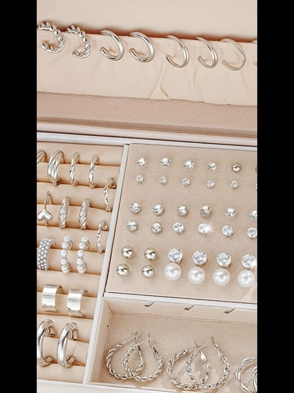 102-Piece Women's Earrings Set - Elegant Imitation Pearl Rhinestone Hoop Ear Cuffs Heart & Geometry Studs, Stainless Steel Hypoallergenic Fashion Jewelry for Daily Wear Parties Dates & Gifts