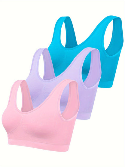 3-Pack Women's Seamless Ribbed Nylon Sports Bras - Thin, No Padding, Tank Top Style - Stretchy & Breathable - S–XXL - Black, White, Beige & Multi-Color Packs