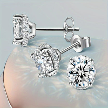 1 Carat Moissanite Solitaire Stud Earrings - 925 Sterling Silver Plated Round Brilliant Diamond Simulant Studs, Elegant Unisex Fashion Jewelry for Women & Men, Perfect Valentine's & Birthday Gift