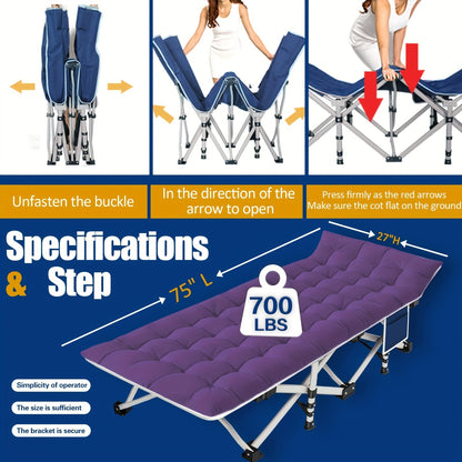 XXL Folding Camping Cot with Mattress Pad 36"x80" Heavy Duty 700-900 Lbs Capacity - Oversize Portable Sleeping Cot with Carry Bag for Camping, Guest Bed, Travel & Outdoor Use